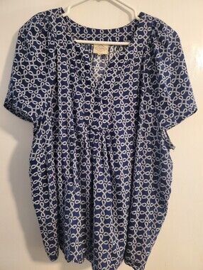 St. John's Bay Navy and White Knot-Print Blouse